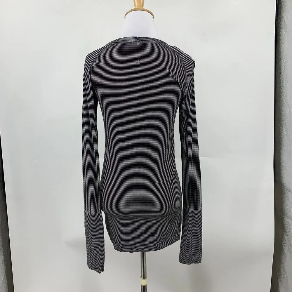 Lululemon Swiftly Tee Womens 6 Black White Stripe Long Sleeve Thumbholes Shirt